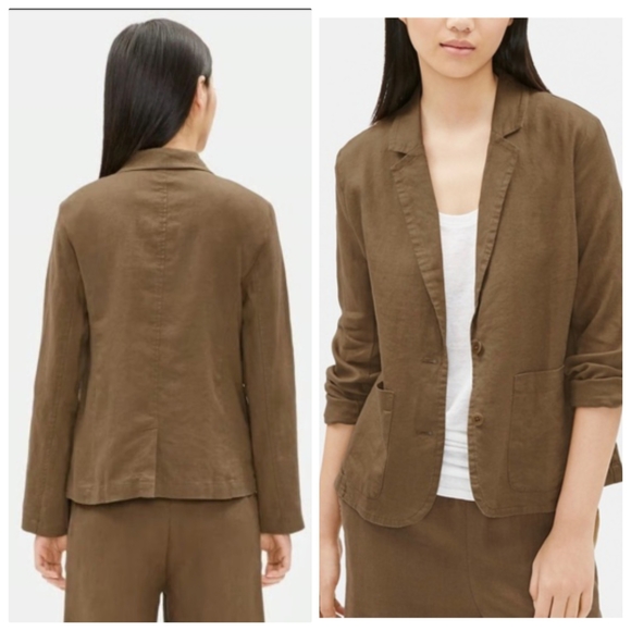 Eileen Fisher Organic Linen Blazer Jacket Size Xl Brown Olive - Picture 2 of 6
